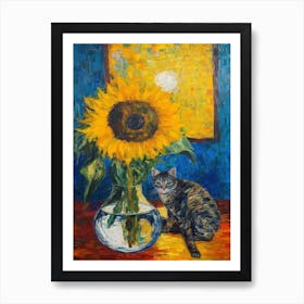 Still Life Of Sunflower With A Cat 3 Art Print