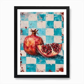 Pomegranate Checkered Blue  1 Art Print