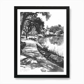 Zilker Metropolitan Park Austin Texas Black And White Watercolour 3 Art Print