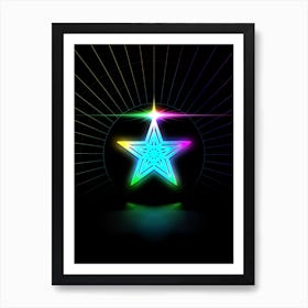 Neon Geometric Glyph in Candy Blue and Pink with Rainbow Sparkle on Black n.0010 Art Print