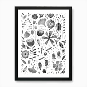 Inky Flowers Art Print