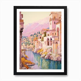 Kotor Montenegro 3 Vintage Pink Travel Illustration Art Print