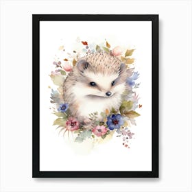 Floral Baby Hedgehog Watercolour 2 Art Print