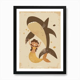 Shark & Mermaid Mustard Art Print