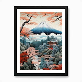 Mountains And Hot Springs Japanese Style Illustration 2 Art Print