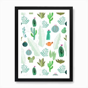 Cactus And Flowers Tropical Pattern Art Print