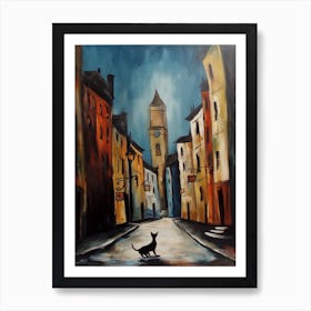 Painting Of London With A Cat In The Style Of Surrealism, Dali Style 1 Art Print