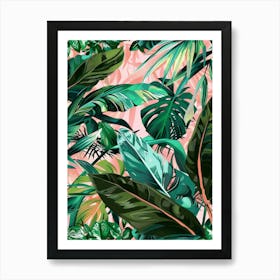 Tropical Leaves On Pink Background Póster