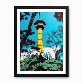 A Painting Of A Cat In Shanghai Botanical Garden, China In The Style Of Pop Art 04 Art Print