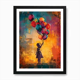 Girl With Balloons, Vibrant, Bold Colors, Pop Art Art Print