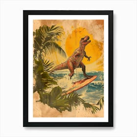 Vintage Amargasaurus Dinosaur On A Surf Board  1 Art Print