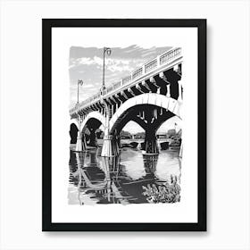 Duotone Illustration Congress Avenue Bridge Austin Texas 1 Art Print