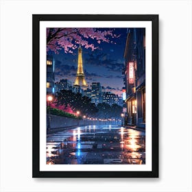 Eiffel Tower At Night Art Print