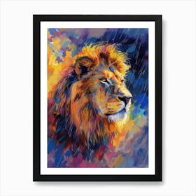 Asiatic Lion Facing A Storm Fauvist Painting 1 Art Print