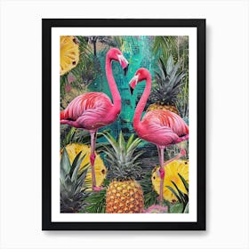 Flamingo & Pineapple Kitsch Collage 3 Art Print