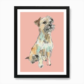 Border Terrier Dog Pastel Line Watercolour Illustration  1 Art Print