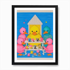 Duckling Colourful Tea Party 2 Art Print