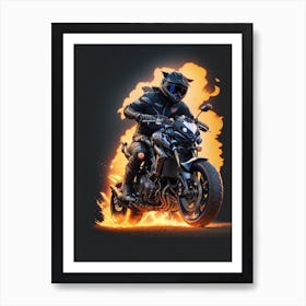 Motorcycle Rider In Flames Art Print