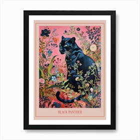 Floral Animal Painting Black Panther 4 Poster Art Print