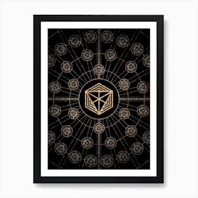 Geometric Glyph Radial Array in Glitter Gold on Black n.0351 Art Print