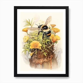 Rusty Patched Bumble Bee Beehive Watercolour Illustration 4 Art Print