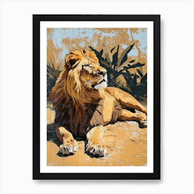 African Lion Relief Illustration Resting 2 Art Print