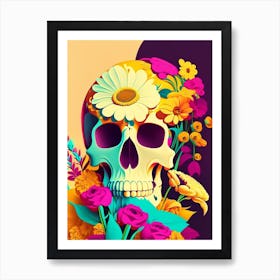 Skull With Pop Art Influences Vintage Floral Art Print