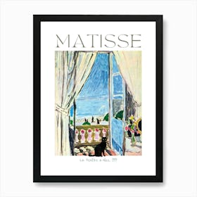 Matisse Black Cat by the Window in Nice Art Poster Print Painting by Henri Matisse With Added Black Cat - Mediterranean Blue Sky and Sea HD Fully Remastered High Resolution Art Print
