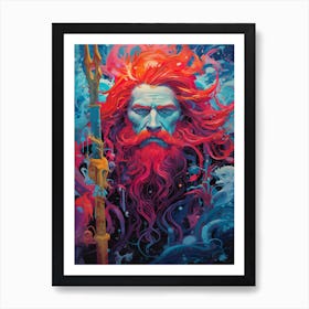  A Silk Screen Portrait Of Poseidon With Trident 2 Art Print