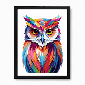 Colourful Geometric Bird Eastern Screech Owl Art Print