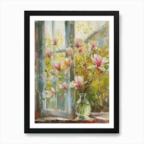 Magnolia Flowers On A Cottage Window 3 Art Print