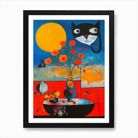 Freesia With A Cat 3 Surreal Joan Miro Style  Art Print