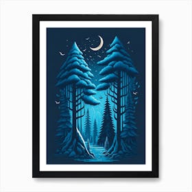 A Fantasy Forest At Night In Blue Theme 43 Art Print