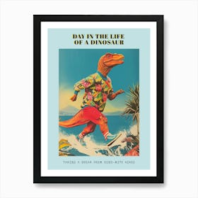 Retro Dinosaur Hiking Collage 4 Poster Art Print