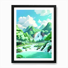 Waterfall In The Mountains Art Print