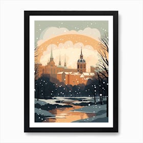 Winter Travel Night Illustration Munich Germany 1 Art Print