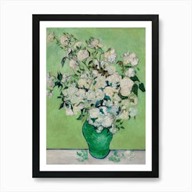 Roses In A Green Vase Art Print