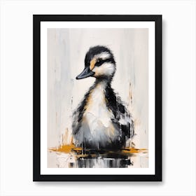 Black & Copper Brushstroke Painting Of A Duckling Art Print