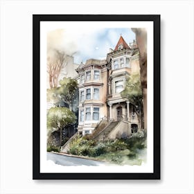 Pacific Heights San Francisco Neighborhood, Watercolour 1 Art Print