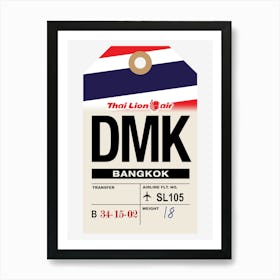 Bangkok (DMK) Thailand Vintage Airline Luggage Tag Art Print