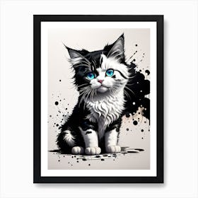 Black And White Cat With Blue Eyes Art Print