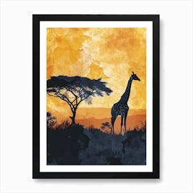 Giraffe And Acacia At Sunset, Africa Art Print