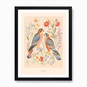 Folksy Floral Animal Drawing Falcon 5 Poster Art Print