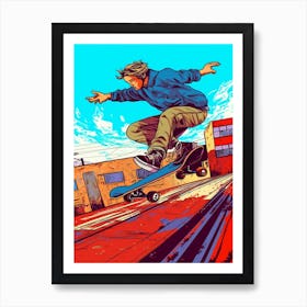 Skateboarding In Copenhagen, Denmark Comic Style 4 Art Print