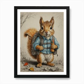 Squirrel With Backpack 2 Art Print