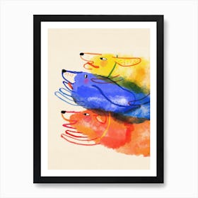 Happy Running Dogs In A Pile Art Print
