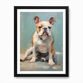 Bulldog Dog, Painting In Light Teal And Brown 2 Art Print