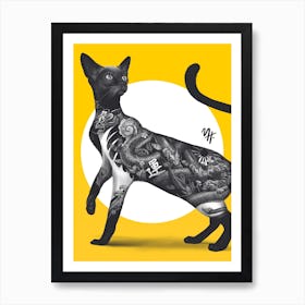 Japanese Cat Tattoo Yellow Art Print