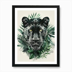 Double Exposure Realistic Black Panther With Jungle 37 Art Print