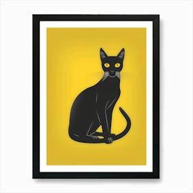 Black Cat On Yellow Background Art Print